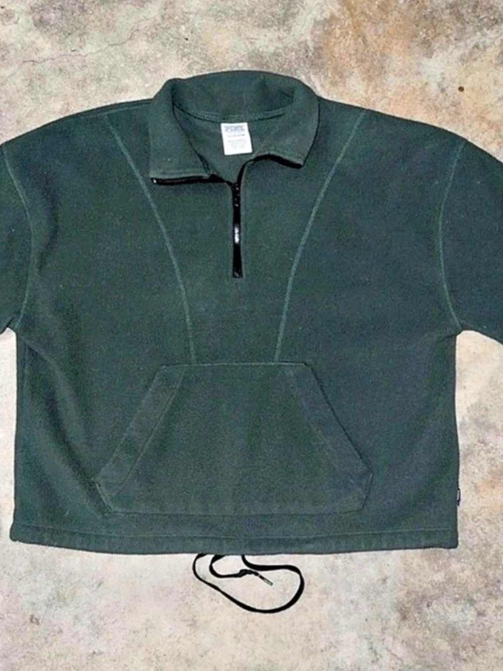PINK Cropped Quarter Zip Pullover in Green Size Medium